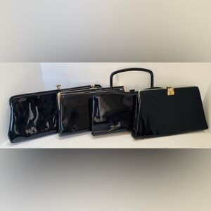 VTG Black Patent Leather Clutch Purse Handbag Lot Of 4